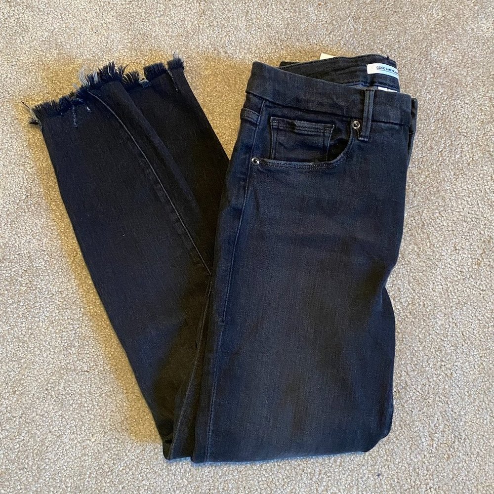 Good American Good Legs Black Jeans Crop,, size 8
